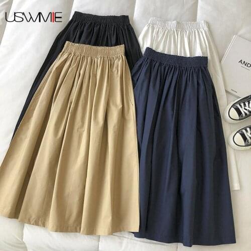 Free Shipping Skirts Womens Autumn Fashion Simple Outwear Hong Kong Style Solid Color Elastic Waist Female Comfort Women Skirt