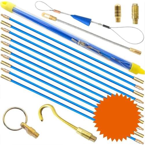 Fish Tape Cabling Rods 5.8M Fiberglass Electrical Cable Threader Running Puller in Case 10Rods x 58cm, Blue