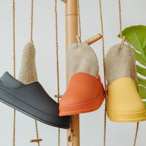 Men Women Winter Comfortable Warm Plush Lining Waterproof Non-Slip Home Slippers Thick Bottom Indoor All-Matching Slippers