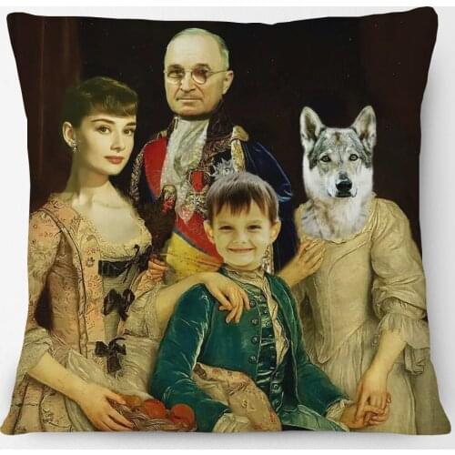 European Retro Vintage Family Portraits Cushion Covers Home Sofa Couch Decorative Linen Pillow Case