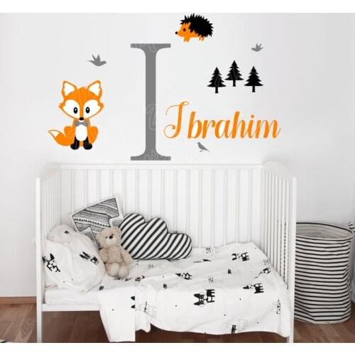 Customized Name Fox Wall Decal For Kids Room- Nursery Boys Name Baby Wall Decal - Fox Vinyl Wall Sticker B180