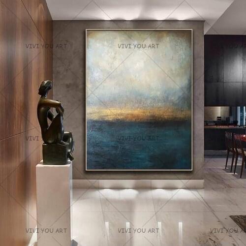 Handmade Wholesale Modern Simple Abstract Oil Painting On Canvas For Living Room Decor Hand Painted Decoration Blue Art Picture