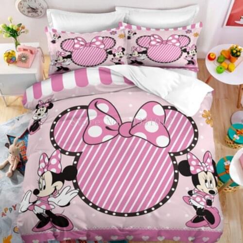 Disney Bedding Set Pink Mickey Minnie Mouse Boy Girl Comfortable Duvet Cover With Pillow Cases Children Kids Teen Bedspread