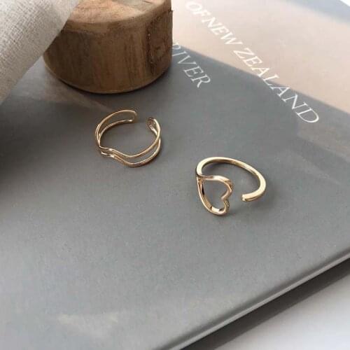 Punk Heart Shap Ring Set for Women Girls Fashion Minimalist Metal Geometry Adjustable Jewelry Party Wedding Gift Wholesale New
