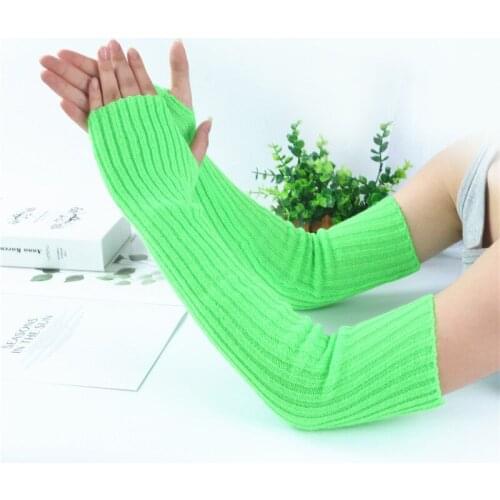 Korean Version of Long Knitted Woolen Gloves Fluorescent Flat Needle Half-finger Gloves Warm Autumn and Winter Arm Cover