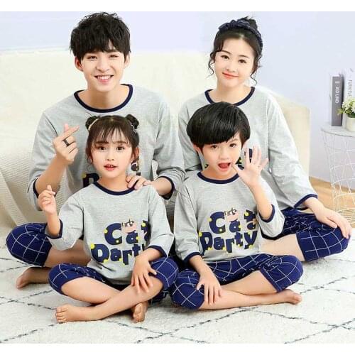 Summer Fashion Family Same Look Pajamas Sets Child Mom Dad Cartoon Letters Printed Pijama Suits Baby Kids Women Men Sleepwears