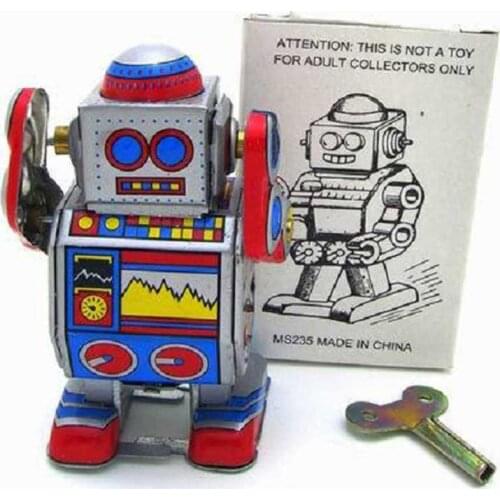 Mechanical Vintage Clockwork Wind Up Toys For Kids Walking Radar Robot Tin Toy Retro Vintage Gift Toys For Boys With Key