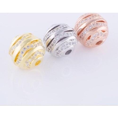 Fashion micro pave CZ big hole copper beads zircon connectors jewelry accessory 12mm mp116