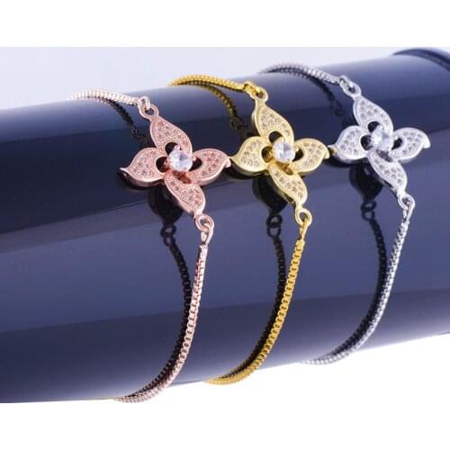 Fashion Jewelry Charm Zircon Flower Bracelets For Women Wholesale Copper Micro Pave Square Chain Bracelets Bangles Bijoux Femme