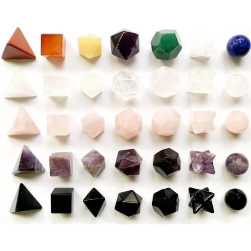 7 Chakra Stones Set Platonic Solids Sacred Geometry Merkaba Star Carved Natural Healing Reiki Crystals Figurines Home Decor