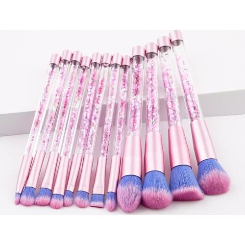 12PCS Pro Makeup Brushes Set Crystal Handle with Glitters Foundation Blusher Concealer Lip Face Powder Make Up Brush Kit Kwasten