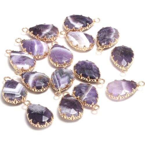 New 5pcs Natural Stone Water Drop Shape Section Amethysts Pendants for Jewelry Making DIY Necklace Size 13x23mm