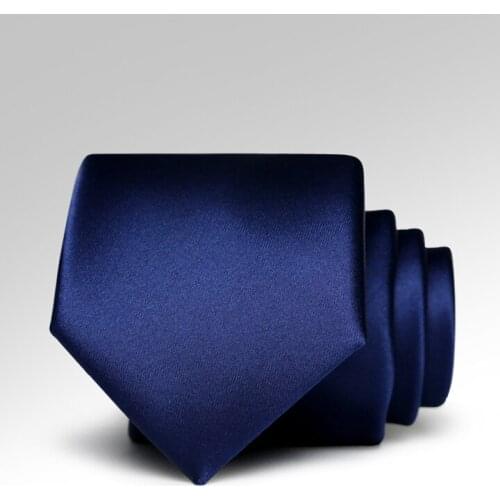 2019 New Classic Silk Ties for Men Solid Navy Blue Business Ties for Suit Luxury 7cm Wide Necktie Korean Fashion Cravat Gift Box