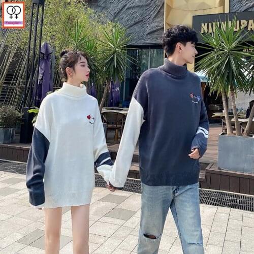 Matching Couple Clothes Female Male Christmas Party Valentines Days Boyfriend Girlfriend Casual Loose Lover Turtleneck Sweaters