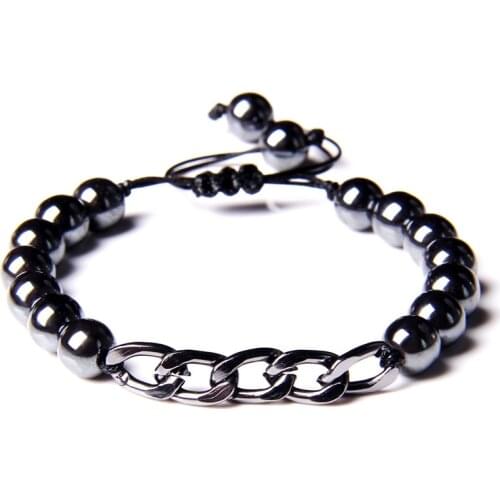 Hematite Braided Bracelets For Women Men Natural Stone Stainless Steel Chain Cuban Link Black Onyx Health Cure Classic Jewelry