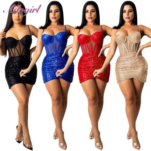 Casual Sheer Mesh Strapless V Neck Backless Mini Dress Sexy Sequin See Through Bandage Party Club Dresses Women Outfit Vestidos