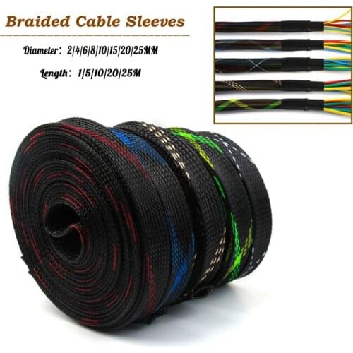 Dropship 5/10M Tight PET Expandable Cable Sleeves Wire Cables Protection 2/4/6/8/10/12/15/20/25mm Insulation Braided Sleeve
