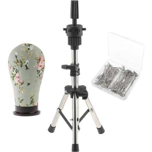 Training Mannequin Head Adjustable Canvas Block Wig Head Hairdressing Wig Stand with150pcs T Pins for Wig Making