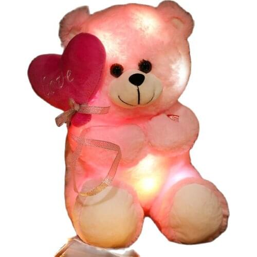 Glowing Hippo With Red Heart Rainbow Plush Bear Squirrel Chicken Owl Cartoon Animals LED Toy For Kids Valentines Day Present