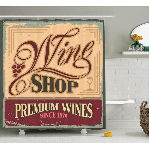 Vintage Shower Curtain Vintage Rusty Metal Pop Art Style Sign for Wine Shop Past Time Adds Bohemian Decor Bathroom Curtains