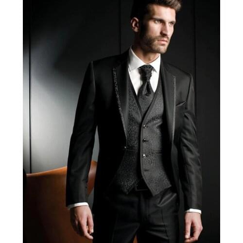 Top Quality Wedding Men Suits Three Piece Custom Groom Tuxedos for Evening Party 2020 Jacket Pants Vest Male Blazer