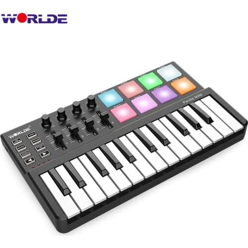 WORLDE Panda 25 Keys MIDI Keyboard Controller USB MIDI Controller 8 RGB Backlit Trigger Pads 6.35mm Pedal Jack Keyboard Piano