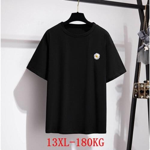 Large size womens T-shirt plus size 8XL 9XL 10X 12XL13XL summer round neck short sleeve loose plus size black big T-shirt top