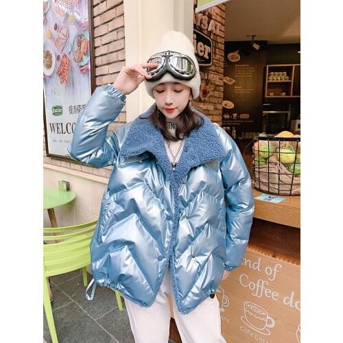 2021 Autumn Winter New jacket Fashion Wild Jacket Women Stitching Lamb Wool Down Cotton Coats Ladies Thick Warm Outerwear Parkas