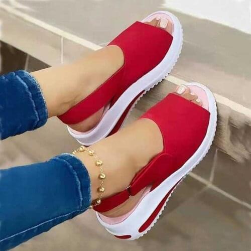 Women Shoes 2021 Summer Back Strap Fish Mouth Sandal Female Slip-on Wedge Platform Sandals Ladies Comfortable Casual Shoe Pink