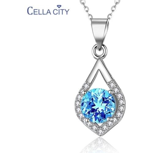 Cellacity Water Drop Shaped Pendant Necklace for Women Silver 925 Jewelry Trendy Female Clavicle Chain Round Gemstones Party