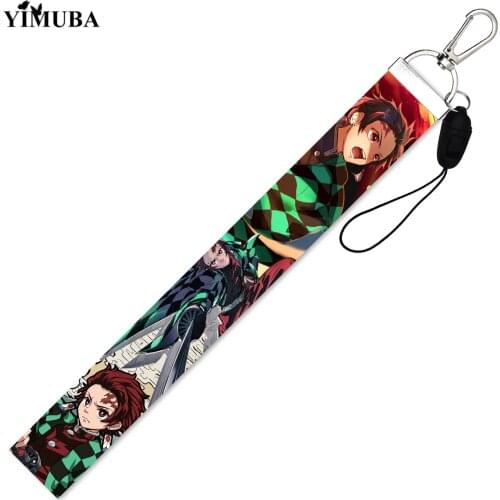 1pcs Demon Slayer: Kimetsu no Yaiba Ribbon Band Keychain Fashion Hang Short Lanyard Bag Charm ID Card Badge Holder Car Key Chain