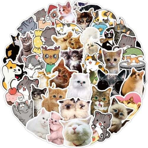 50PCS Cute Cat Kitty Cartoon Stickers Graffiti Skateboard Fridge Guitar Laptop DIY Waterproof Joke Decals Sticker for Kid Gift