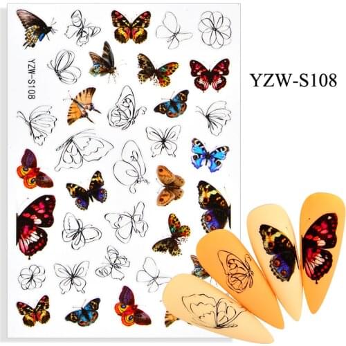 3D Stickers for Nails Line Leopard Butterfly Design Nail Foil Decal Sliders Stickers for Manicure Fashion Nail Art Decoration