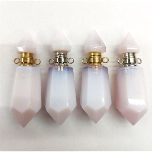 4Pcs 42x13mm Wholesale Pink Moonlight Handmade Glass Hexagonal Perfume Bottle Reiki Healing Pendant S36
