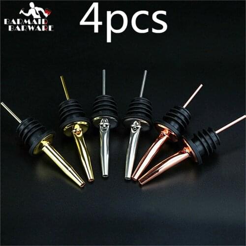 4pcs/set Wine Bottle Pourer Stopper Stainless Steel Wine Liquor Spirit Pourer Free Flow Wine Bottle Pour Spout Stopper Bar Tool