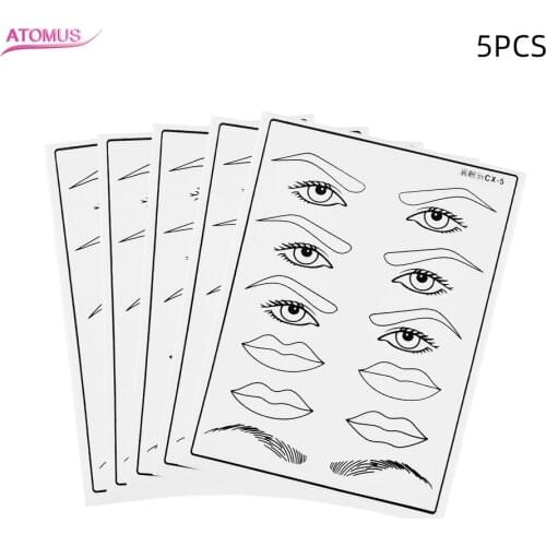 5pcs Microblading Tattoo Eyebrow Lip Eyes Practice Skin Eyebrow Cosmetic Permanent Makeup Eyebrow Training Skin Tattoo Supply