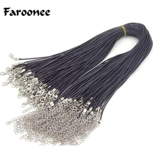50PCS 45cm Black Leather Wax Rope Cord Necklace Chain DIY String Strap Rope Lobster Clasp Leather Jewelry Chain Accessory S1675