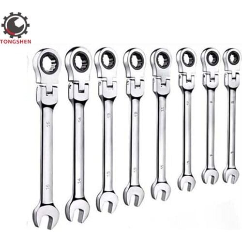 8pcs 7-15mm Flexible Head Ratcheting Wrench Combination Spanner Tool Set Hand Tools Ratchet Handle Wrenches Ratchet Spanner