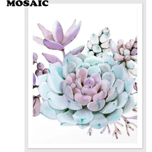 Full Drill Diamond Painting "Turquoise and Violet Succulents"DIY Picture Of Rhinestone 5D Diamond Embroidery Cross Stitch Decor