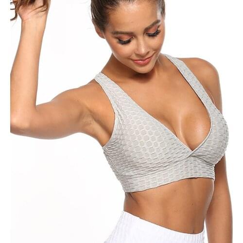 ASHEYWR Sexy Backless Women Bras Elastic Solid Color V-Neck Push Up Bra Slim Bubble Workout Bra Fitness Top Underwear Female