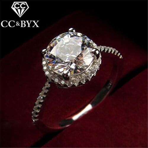 CC S925 Jewelry Fashion Rings For Women Luxury Round Engagement Ring Silver Color Charm Bride Wedding Gift Accessories CC583