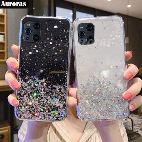 Auroras Glitter Bling Sequins For OPPO Find X3 Lite Case Starry Sky Stars Moon Shockproof Case For oppo Find X3 NEO Pro Cover