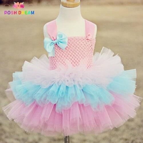 POSH DREAM Easter Holiday Kids Girl Dress Pink Blue Children Girl Princess Tutu Dress Toddler Baby Ball Gown Kids Girl Clothes