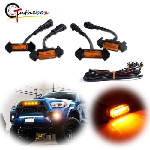 Gtinthebox 4PCS Amber Lens Front Grille Amber LED Lights with Wiring Harness Kit For 2016-up Toyota Tacoma w/TRD Pro Grill 12V