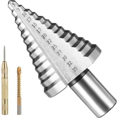 HLZS-HSS Step Drill, Step Drill, Taper Drill Ø5-35mm Cutting Taper Drill Milling Cutter, for Metal, Brass, Wood, Plastic