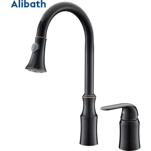 Kitchen Faucets Single Handle Pull Out Kitchen Tap Swivel Degree Water Mixer Tap Black Spring Button Nozzle Water Faucet