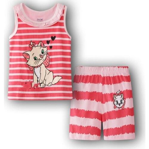 New Summer Cute Cartoon 2PCS Kids Baby Boys Girls Cartoon Vest Top Shorts Pants Set Clothes Children Pajamas Girls Clothing Sets