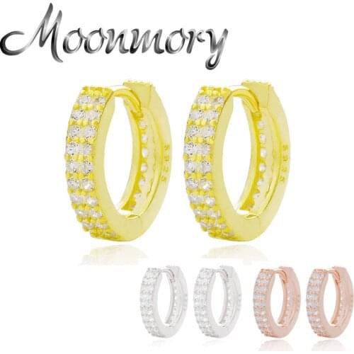Moonmory 925 Sterling Silver 3 Color Full White Zircon Huggies Hoop Earrings For Women Gift Crystal Small Round Earring Jewelry