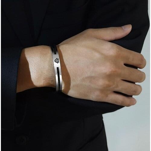 Men Viking Bracelet Stainless Steel Enamel Triangle Geometric Cuff Bangles Norse Valknut Rune Boys Amulet Gift