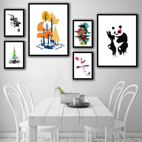 Wall Art Print Canvas Home Decoration Painting Cartoon Cute Animal Panda Pictures Nordic Style Modular Poster For Living Room